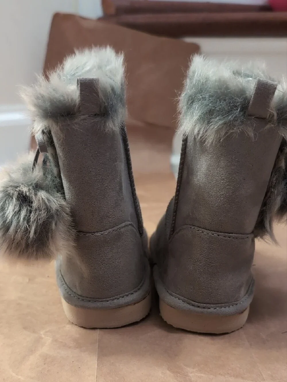 Koala Kids Gray Faux-Fur Trim Booties
